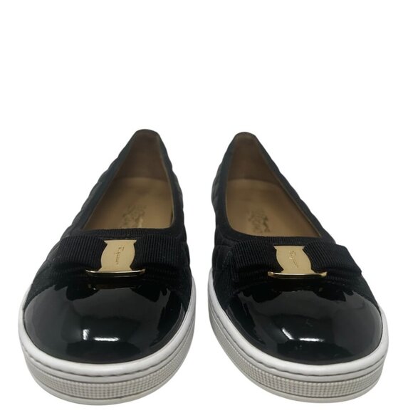 Salvatore Ferragamo Girls Quilted Black Leather Vara Bow Logo Sneakers 1.5 - Picture 3 of 16